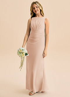 Azazie Floris Junior Robe Trapèze en Mousseline de soie Plissée Rose Perle image1