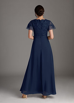 Azazie Singer Mother of the Bride Dresses Dark Navy A-Line V-Neck Lace Chiffon Dress image2
