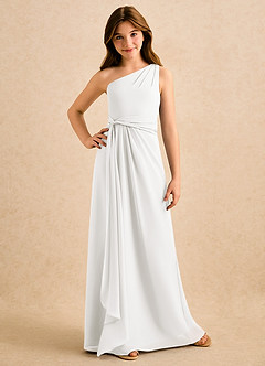 Azazie Tilda Girls Formal Sukienki dla dziewczynek sypiących kwiaty Osłona Jedno ramię Szyfon Długość podłogi Sukienka image3