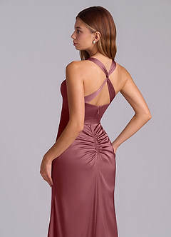 Azazie Amelie Bridesmaid Dresses Desert Rose A-Line Pleated Stretch Satin Dress image2