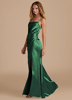 Azazie Marzia Bridesmaid Dresses Dark Green Mermaid Pleated Metallic Satin Dress image2