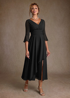 Azazie Aerynne Mother of the Bride Dresses Black A-Line Pleated Chiffon Dress image1
