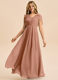 Azazie Emma Junior Robe Trapèze en Mousseline de soie Plissée Bronze image4