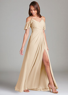 Azazie Dakota Jurken voor bruidsmeisjes Jurk van Mesh met A-Lijn Off the Shoulder Champagne image3