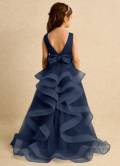 Azazie Lior Flower Girl Dresses Dark Navy Ball-Gown Pleated Tulle Dress image7