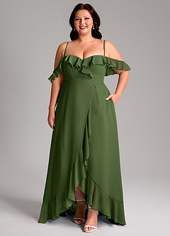 Azazie Lyra Bridesmaid Dresses Olive A-Line Chiffon Convertible Dress image16