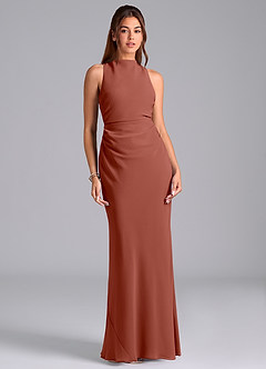 Azazie Evadne Bridesmaid Dresses Auburn A-Line Pleated Chiffon Dress image3