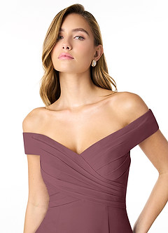 Azazie Lecia Bridesmaid Dresses Sangria Empire Off-The-Shoulder Pleated Chiffon Convertible Dress image6