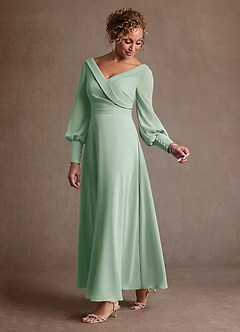 Azazie Paterson At-home Try On Dresses Agave A-Line Pleated Chiffon Dress image5