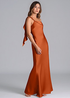 Azazie Driea Brudtärnklänningar Klä av Sjöjungfru i Stretch Satin Ena axeln Bränd Apelsin image5