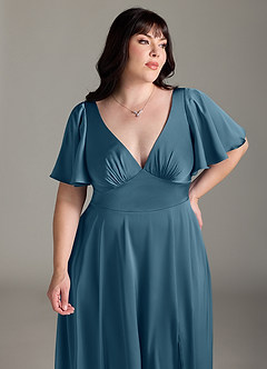 Azazie Kimber Bridesmaid Dresses Bermuda A-Line Ruched Stretch Satin Dress image11