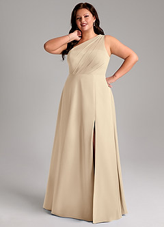 Azazie Phaedra Bridesmaid Dresses Champagne A-Line One Shoulder Chiffon Dress image13