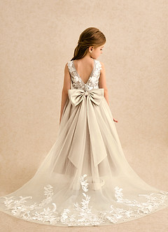 Azazie Mixie vestidos de niña de las flores Vestido de Champán de Encaje de Corte Princesa image1