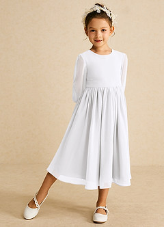 Azazie Lolo Flower Girl Dresses White A-Line with Sleeves Chiffon Dress image2