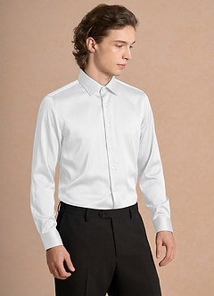 front Julian White Stretch Satin Dress Shirt