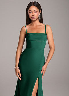 Azazie Saige Bridesmaid Dresses Emerald Sheath Off the Shoulder Chiffon Convertible Dress image2
