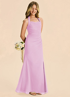 Azazie Destiny Junior Candy Pink Sheath Ruched Chiffon Dress image3