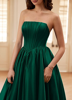 Seraphina Dark Green A-line Boned Corset Satin Prom Dress image5