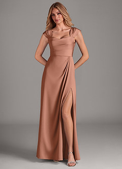 Azazie Laila Bridesmaid Dresses Bronzer A-Line Pleated Stretch Satin Dress image4