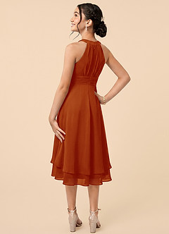 Azazie Linna Junior Paprika A-Line Pleated Chiffon Dress image4