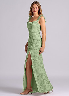 Azazie Callie Bridesmaid Dresses Green Fern Floral Mermaid Side Slit Chiffon Convertible Dress image5