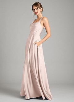 Azazie Shaude Bridesmaid Dresses Blushing Pink A-Line Pleated Stretch Satin Dress image4