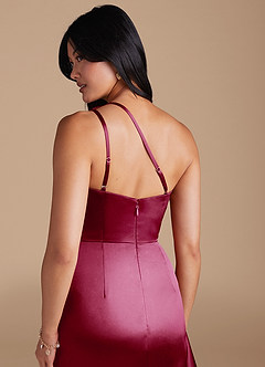 Azazie Latrice Jurken voor bruidsmeisjes Jurk van Metaalachtig Satijn met Kolom One-Shoulder Bourgondië image4