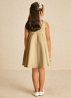 Azazie Zoey Blumenmädchenkleider A-Linie Schleifen Matte Satin Kleid Gold image5