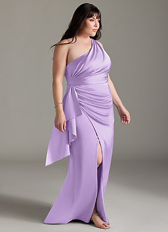 Azazie Maive Bridesmaid Dresses Lilac Sheath Ruched Stretch Satin Dress image8