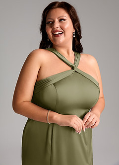 Azazie Rue Robes de demoiselle d'honneur Robe Trapèze en Satin extensible Plissée Pistache image13