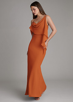 Azazie Yura Bridesmaid Dresses Cinnamon Mermaid Off the Shoulder Chiffon Dress image1