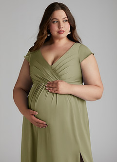 Azazie Allessia Maternity Bridesmaid Dresses A-Line Pleated Stretch Satin Floor-Length Dress image13