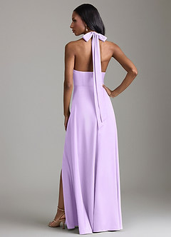 Azazie Tracie Bridesmaid Dresses Lilac A-Line Side Slit Stretch Satin Dress image2