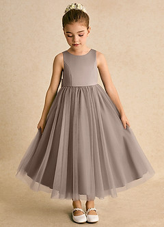 Azazie Solia Flower Girl Dresses Taupe Ball-Gown Bow Tulle Dress image6