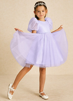 Azazie Blondie Flower Girl Dresses Lilac A-Line with Sleeves Tulle Dress image3