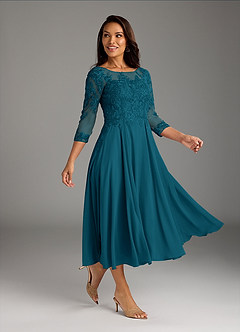 Azazie Marge At-home Try On Dresses Ink Blue A-Line Scoop Lace Chiffon Dress image1