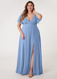 Azazie Kimber Bridesmaid Dresses Steel Blue A-Line Flounce Sleeve Chiffon Dress image6