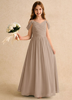 Azazie Chelo Girls Formal Abiti da Ragazza di Fiori Abito A-Line in Chiffon Plissettato Taupe image1