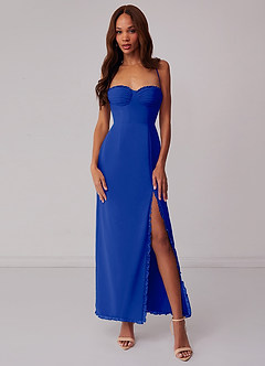 Barbie ♥ Azazie Bridesmaid Dresses Royal Blue Sheath Corset Chiffon Dress image1