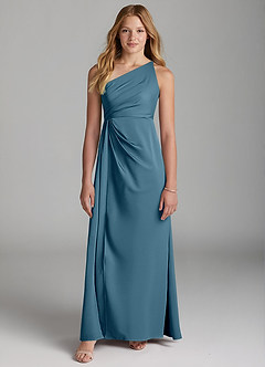 Azazie Mika Junior Robe Trapèze en Satin extensible Plissée Bermude image3