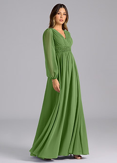 Azazie Palerma Bridesmaid Dresses Basil A-Line Long Sleeve Chiffon Dress image5