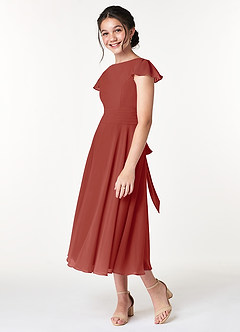 Azazie Payton Junior Terracotta A-Line Bow Chiffon Dress image5