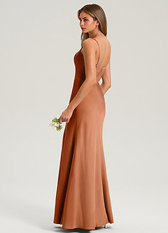 Azazie Lidia Bridesmaid Dresses Copper Mermaid Side Slit Stretch Satin Dress image6