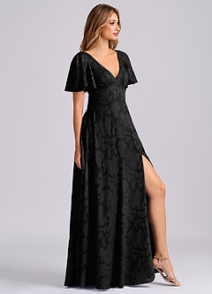 Azazie Kimber Jurken voor bruidsmeisjes Jurk van Bloemen Burn-out met A-Lijn met Zakken Zwart image4