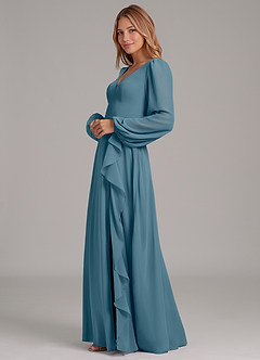 Azazie Simone Bridesmaid Dresses Bermuda A-Line Long Sleeve Chiffon Dress image6