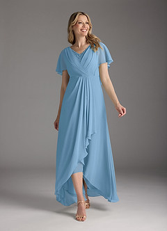 Azazie Eliza Mother of the Bride Dresses Steel Blue A-Line V-Neck Pleated Chiffon Dress image1
