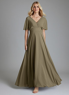 Azazie Pamela Bridesmaid Dresses Willow Green A-Line V-Neck Pleated Chiffon Dress image1