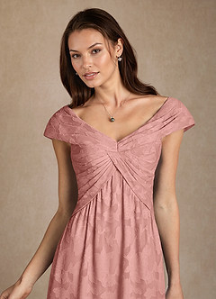 Azazie Myrtle Mother of the Bride Dresses Rosette A-Line Pleated Floral Burnout Dress image5