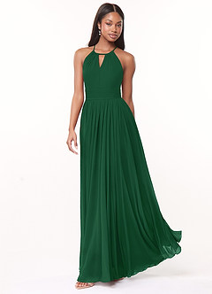 Azazie Cherish Vestidos de damas de honor Vestido de Verde Oscuro de Gasa de Corte en A con Plisado image3