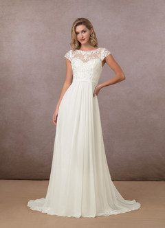 Azazie Brynslee Wedding Dresses A-Line Scoop Sequins Chiffon Chapel Train Dress image4